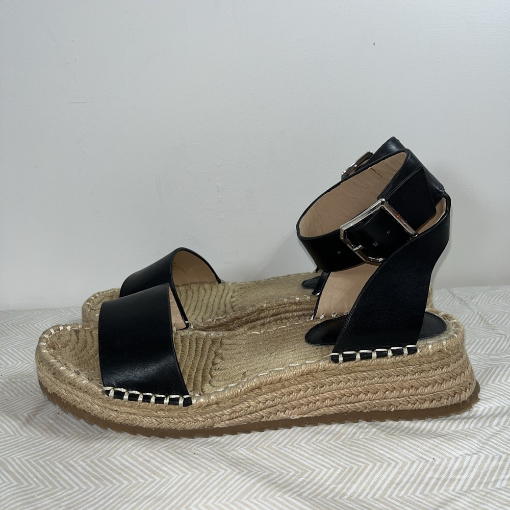 Antonio Melani Black Espadrille Wedge Ankle Strap Sandals 10 M Festival Summer